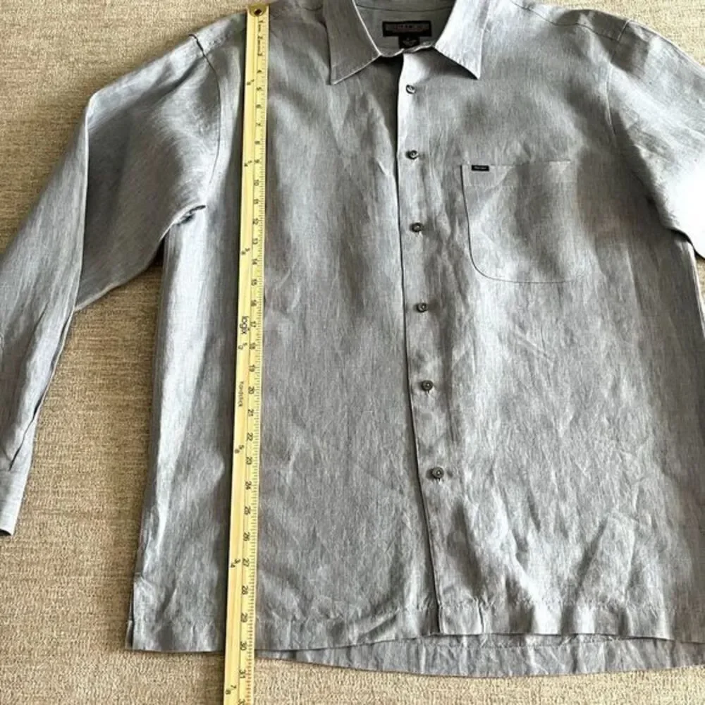 Donald J Trump Signature Collection Shirt L Blue Linen‎ Button Up Long Sleeve